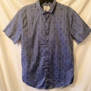 Topman Slim Fit Blue Paisley Pattern Button Down Shirt Short Sleeve